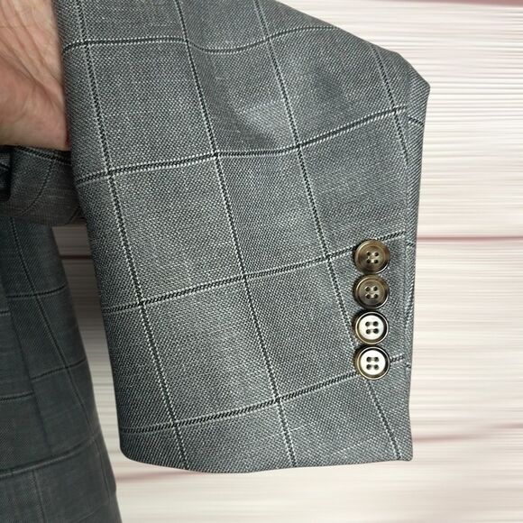 Ralph Lauren Gray Suit Jacket Blazer Gray Plaid Wool Silk Linen Blend 42L - Picture 7 of 16